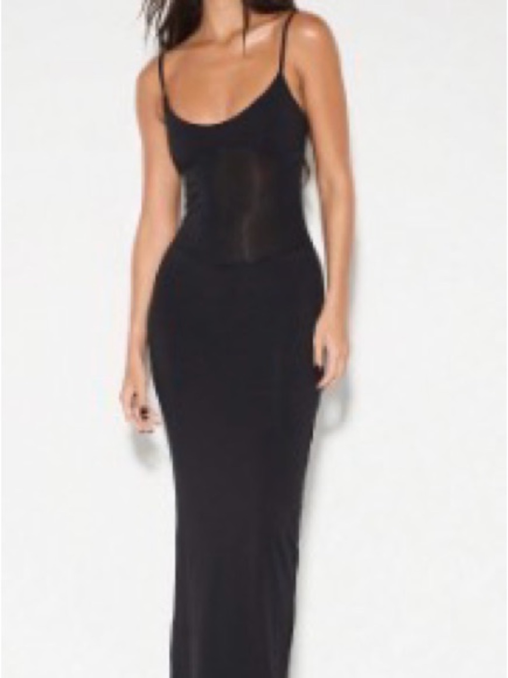 Missguided Black Slip Maxi Dress with Sheer Bodice